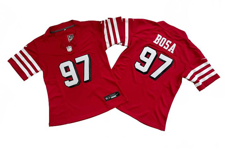 Women's Red San Francisco 49ers #97 Nick Bosa New 2023 F.U.S.E. Stitched Football Jersey(Run Small)